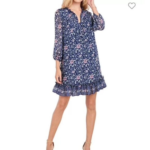 Vineyard Vines Dress Womens Size Medium Tiered Floral Ruffle Silk Blend chiffon - Picture 1 of 15